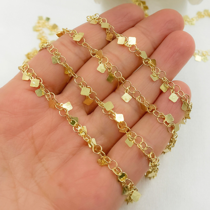 Gold Plated Sterling Silver Dangle Square Chain