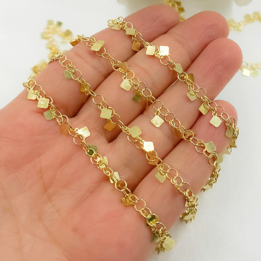 Gold Plated Sterling Silver Dangle Square Chain