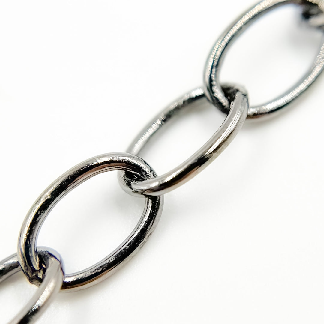 V193BR. Black Rhodium Sterling Silver Smooth Oval Link Chain