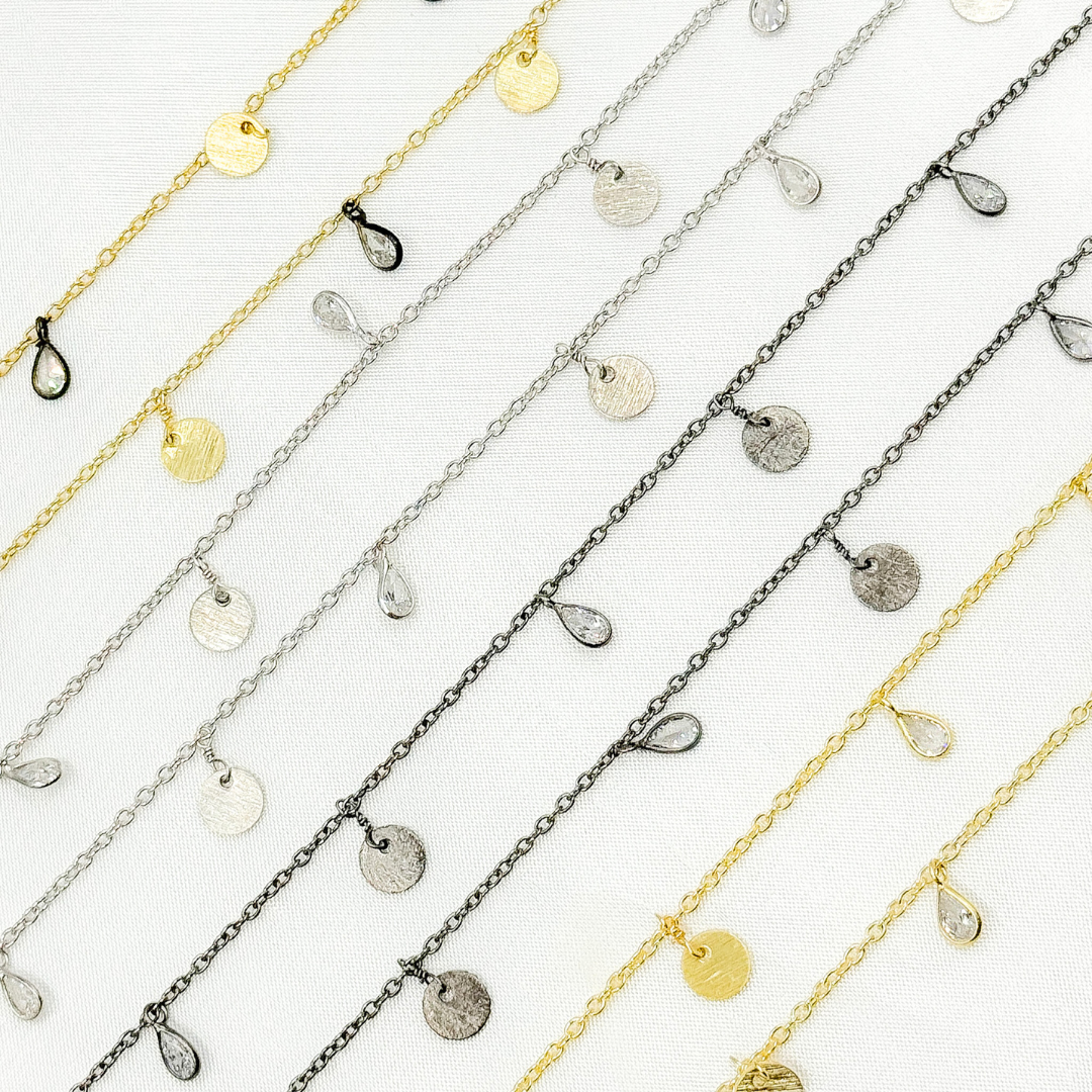 CZ Pear Shape & Disc Alternate Dangle Wire Chain