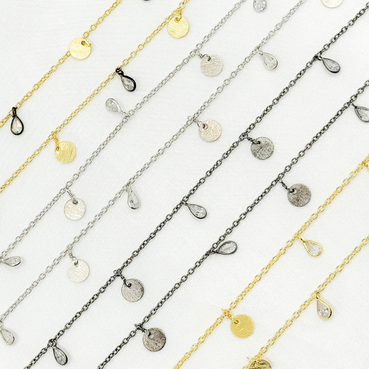 CZ Pear Shape & Disc Alternate Dangle Wire Chain