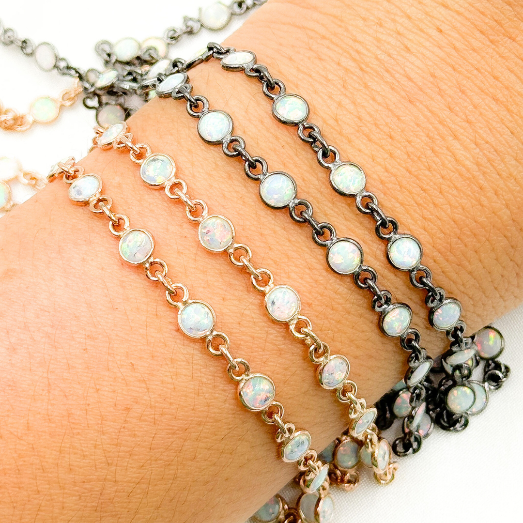 Created White Opal Round Shape Connected Chain