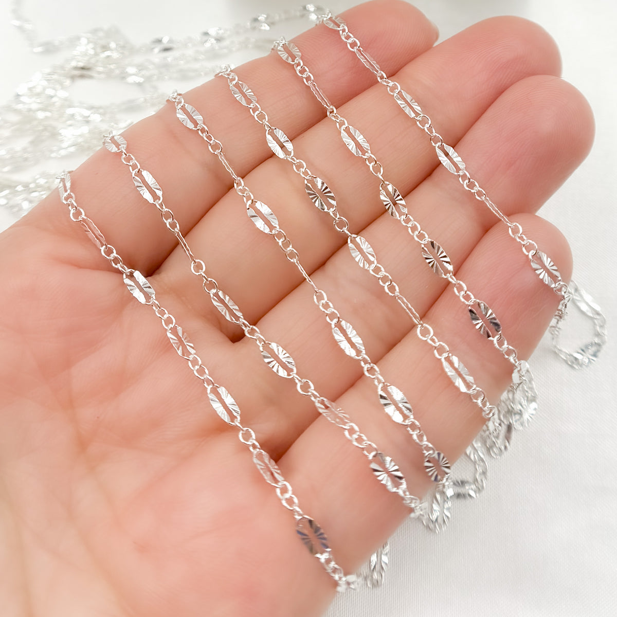 Sterling Silver Diamond Cut Marina Link Chain