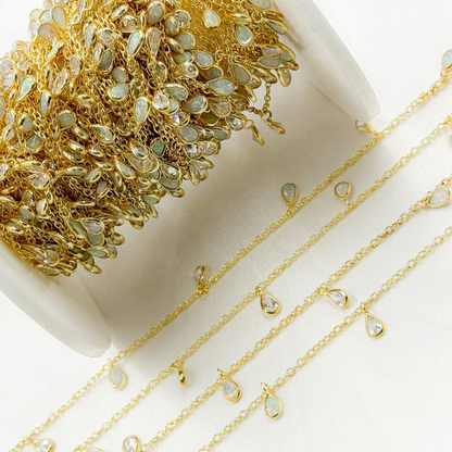 Created White Opal + CZ Pear Shape Dangle Chain