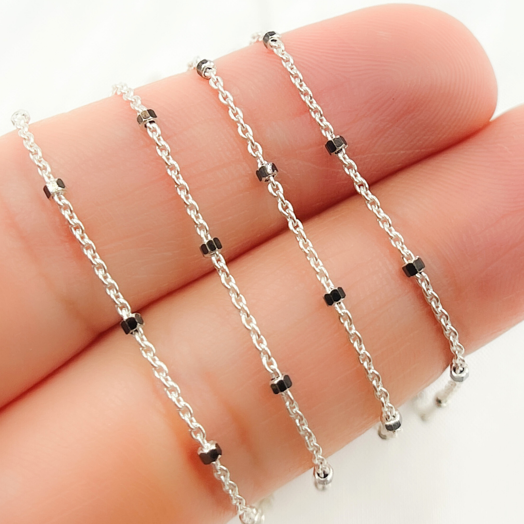 terling Silver Satellite Black Cube Chain