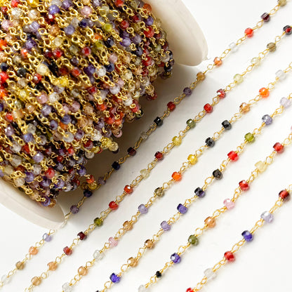 Multi Color CZ Roundel Wire Wrapped Chain