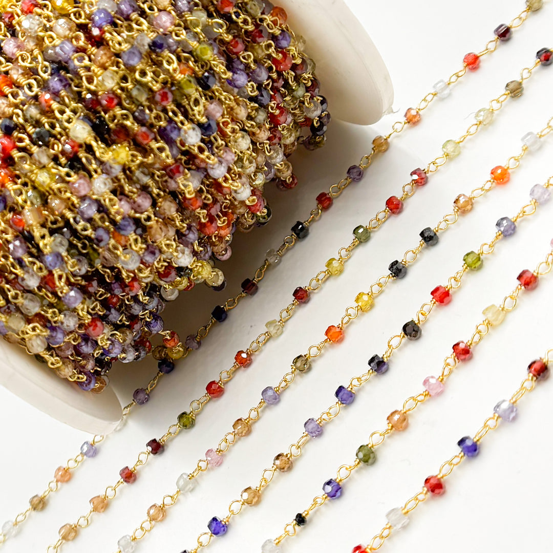 Multi Color CZ Roundel Wire Wrapped Chain
