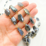 Load image into Gallery viewer, Coated Labradorite Organic Shape Gold Plated Wire Chain. CLB1
