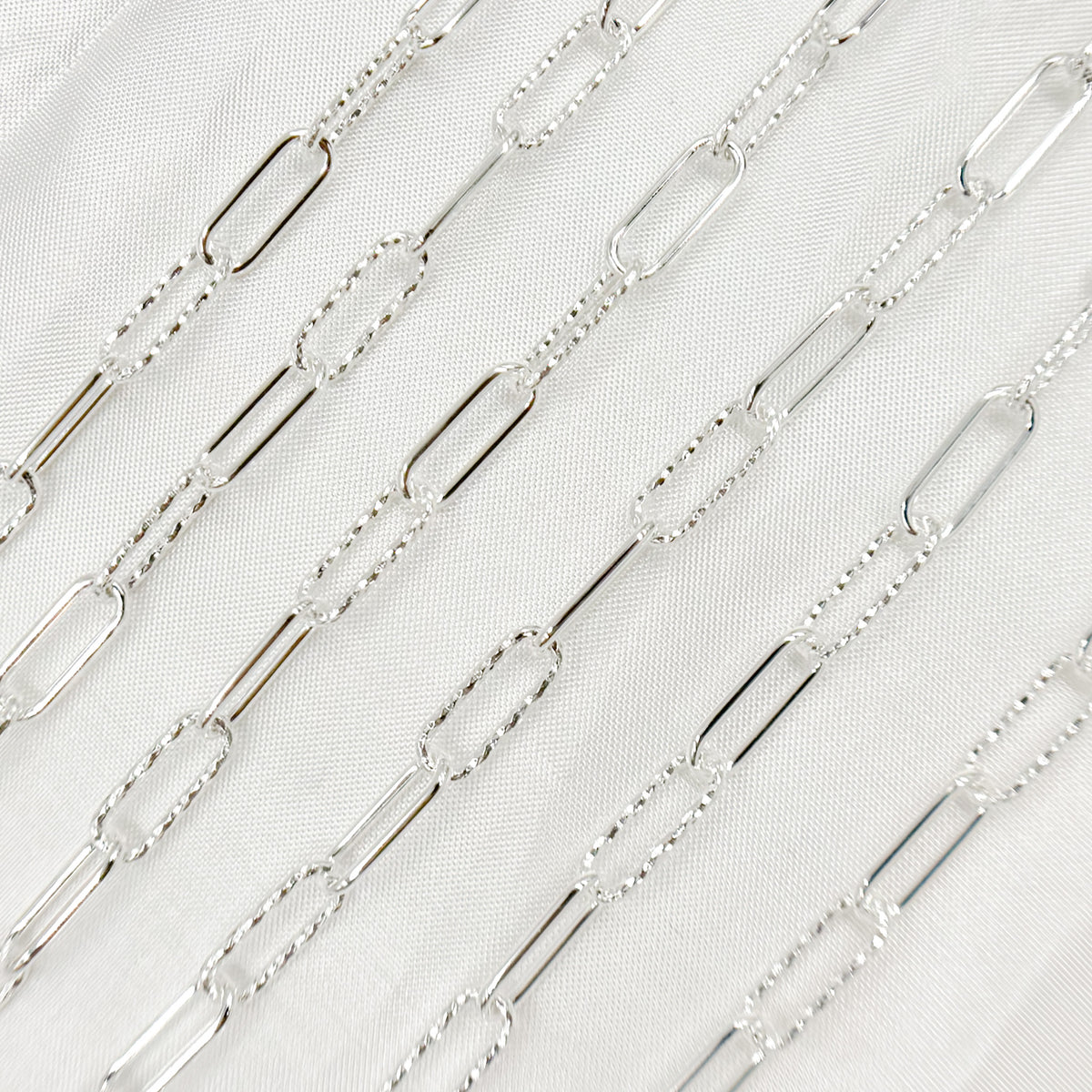 Sterling Silver Smooth & Diamond Cut Paperclip Chain