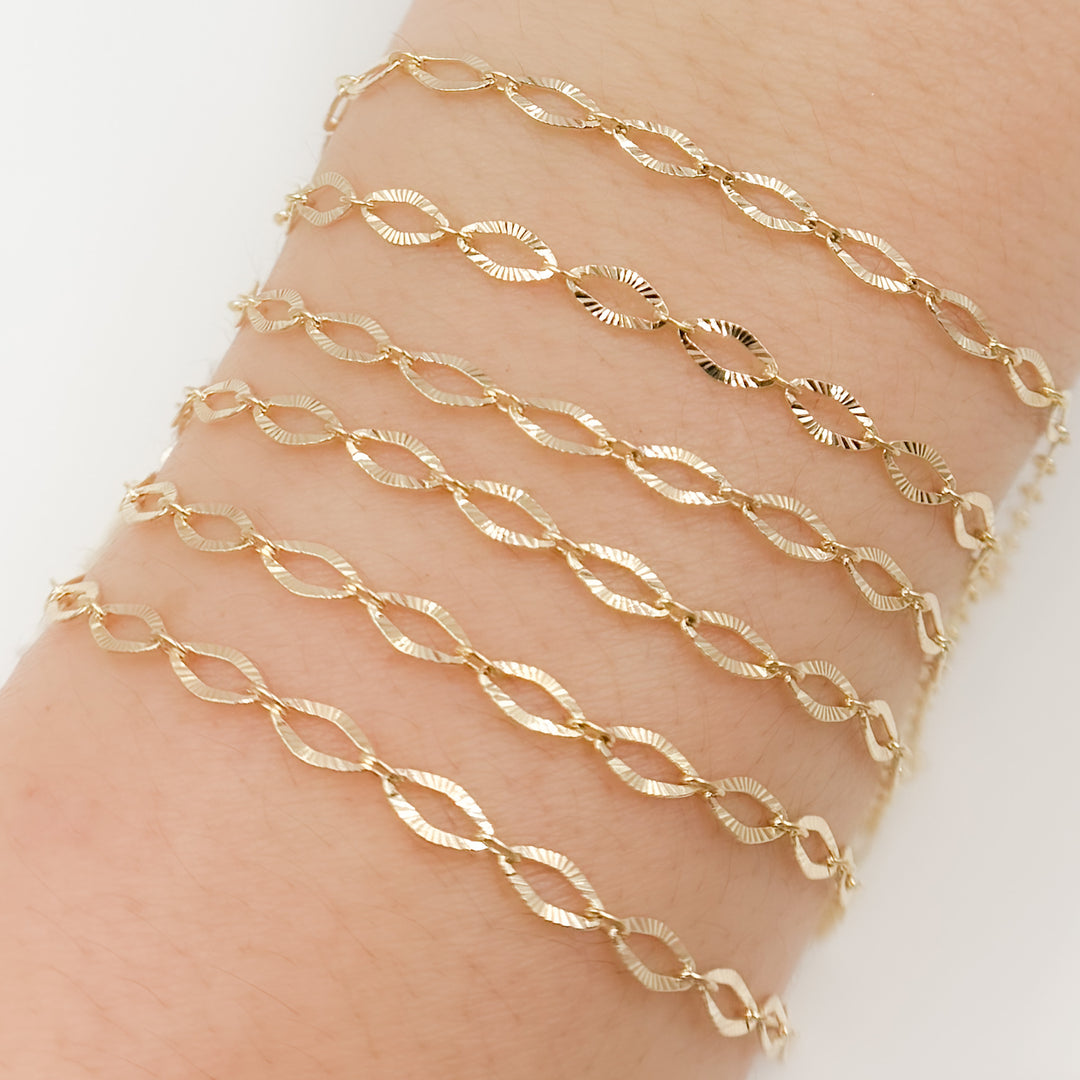 058FL122byFt. 14k Solid Yellow Gold Diamond Cut Flat Oval Link Chain