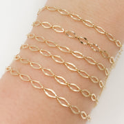 14k Solid Yellow Gold Diamond Cut Flat Oval Link Chain