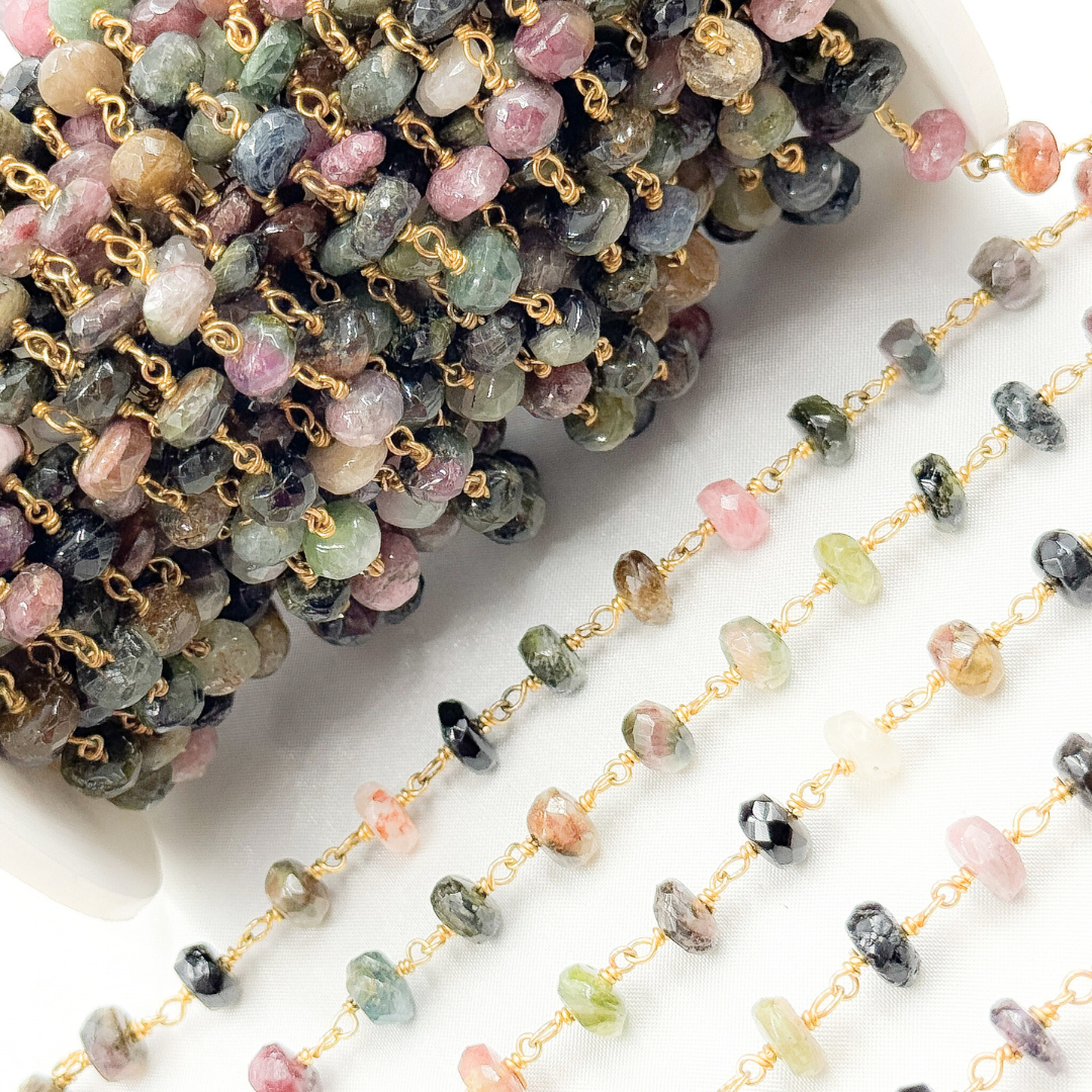 Multi Tourmaline Gold Plated Wire Chain.