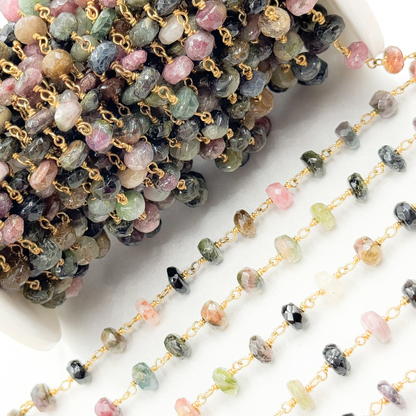 Multi Tourmaline Gold Plated Wire Chain.