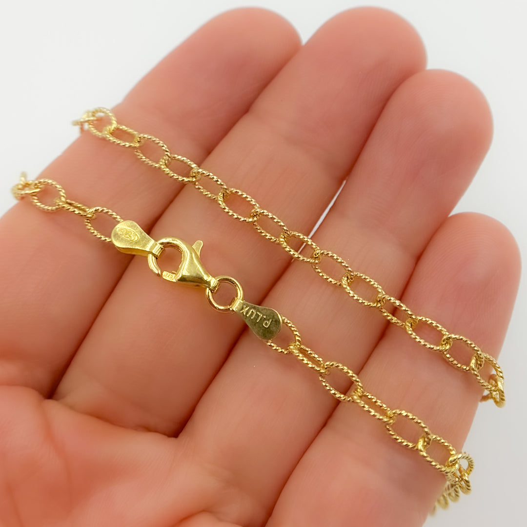 80GP. Gold Plated Sterling Silver Textured Cable Necklace