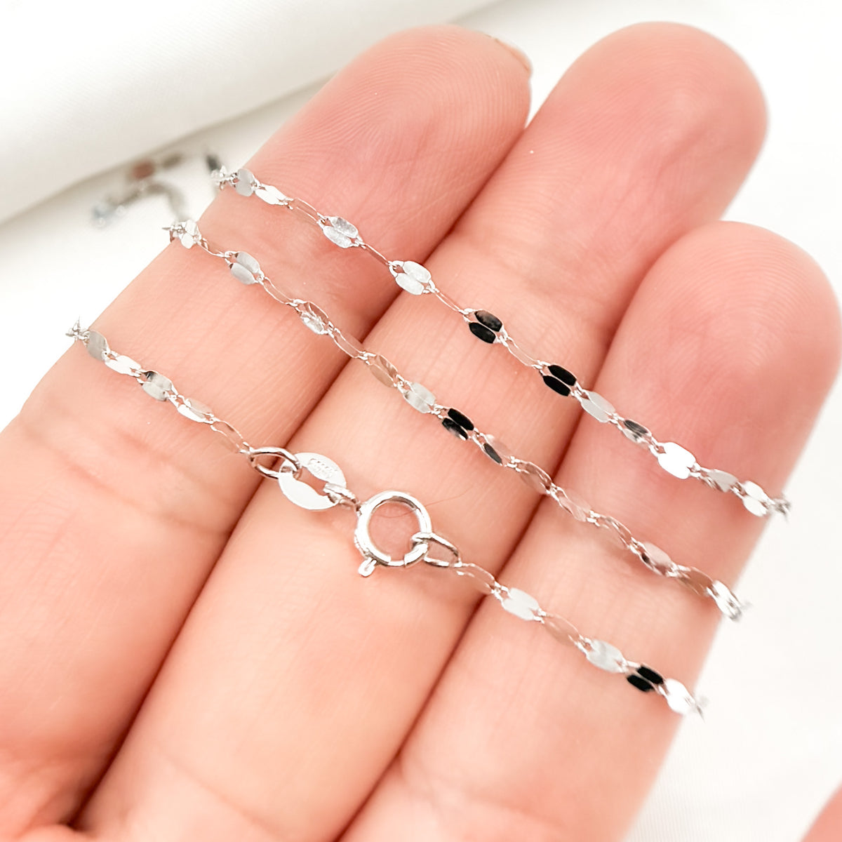14K Solid White Gold Flat Marina Chain