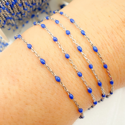Sterling Silver Blue Color Enamel Chain