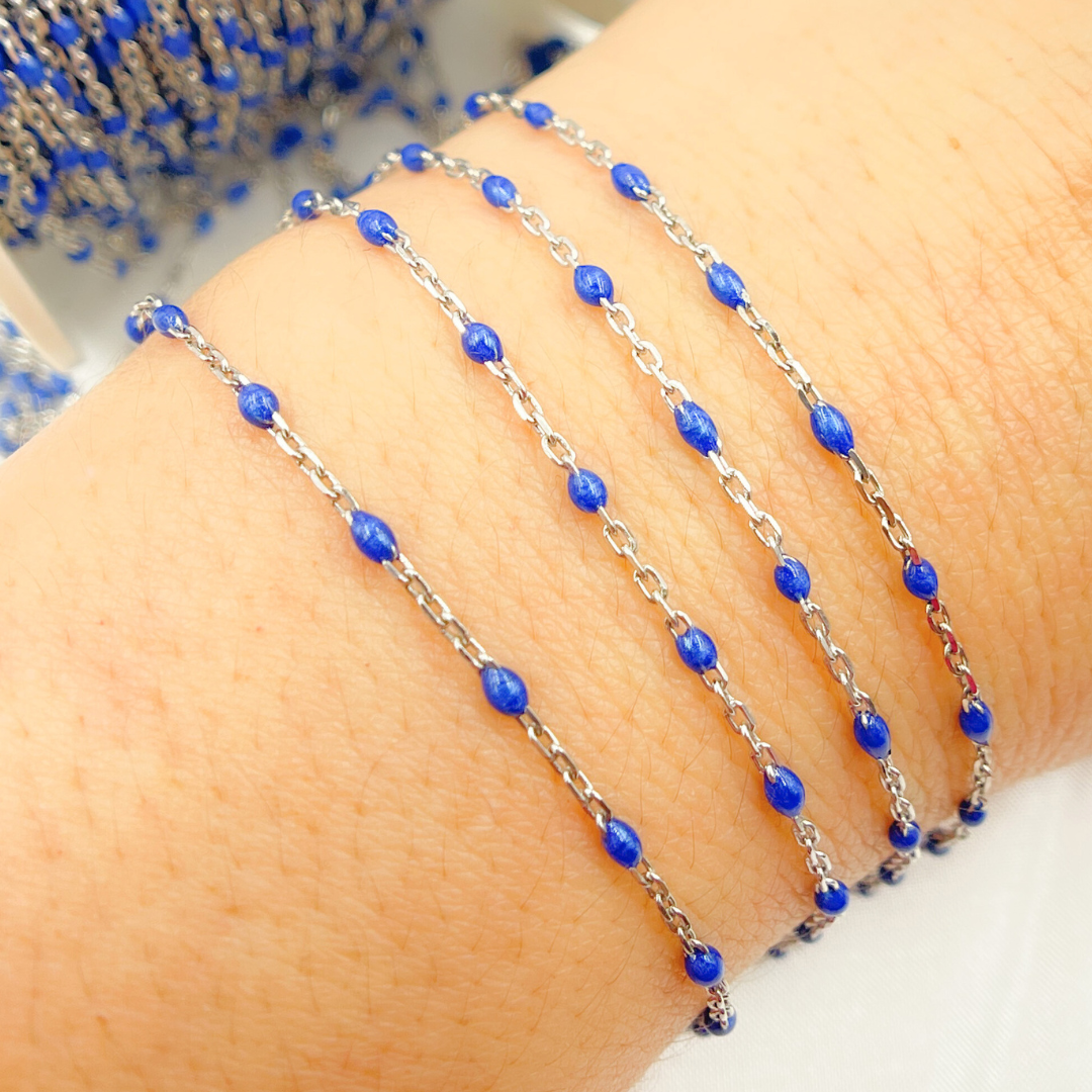 V203BLSS. Sterling Silver Blue Color Enamel Chain