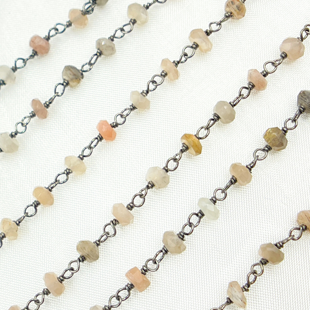 CMS35. Coated Peach Moonstone Wire Chain