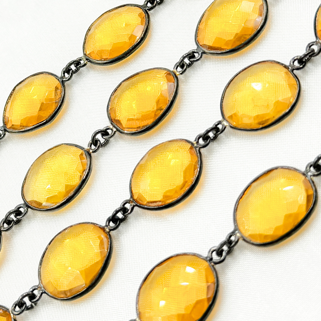Hydro Quartz Citrine Organic Shape Bezel Oxidized Wire Chain.