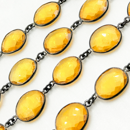 Hydro Quartz Citrine Organic Shape Bezel Oxidized Wire Chain.