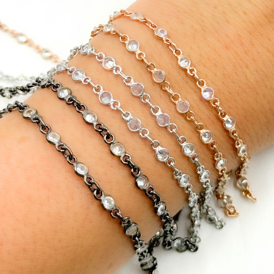 Cubic Zirconia Round Shape Connected Chain