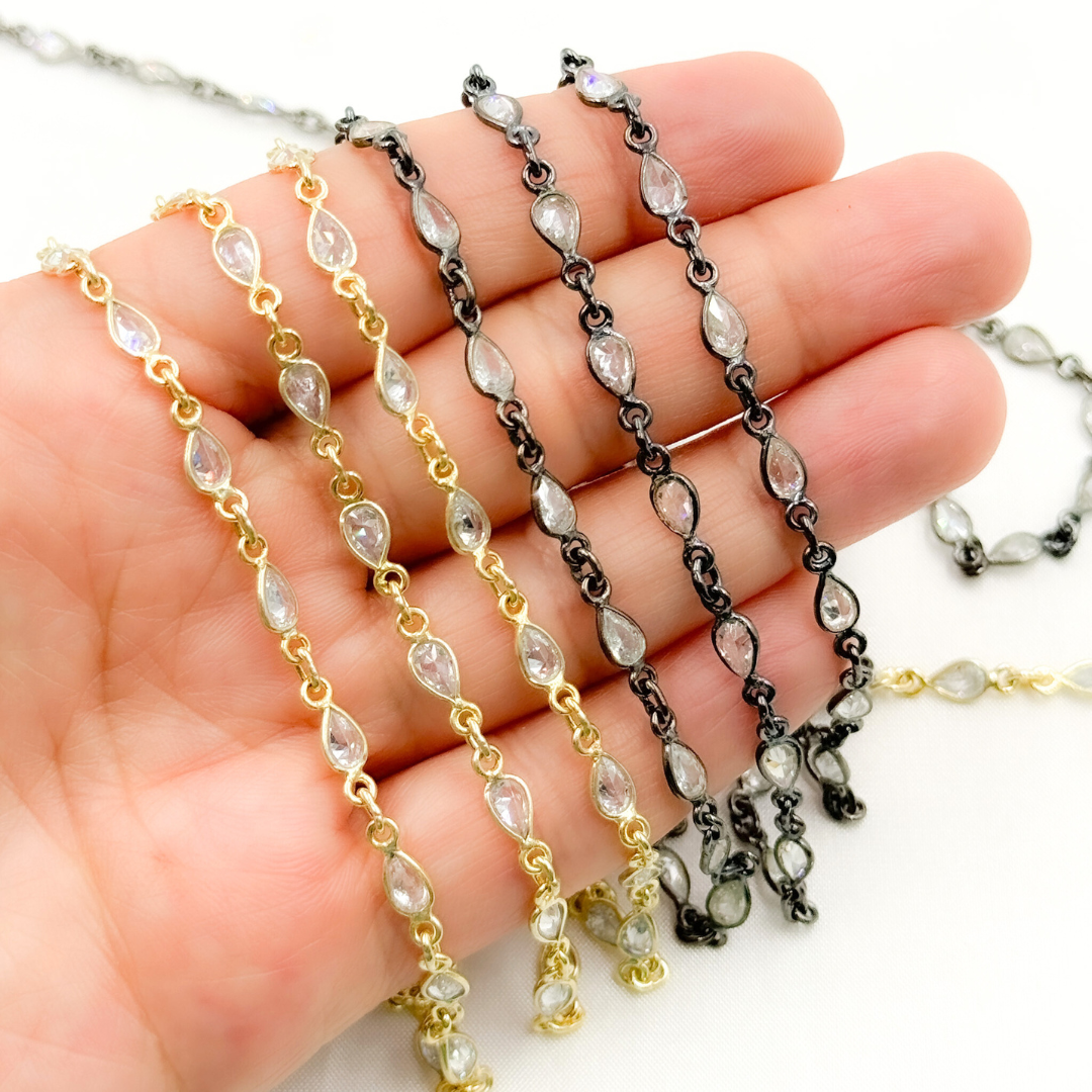 Cubic Zirconia Pear Shape Connected Chain