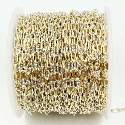 XM/3106PZXE/SP. 14k Gold Filled Smooth and Silver Textured Paperclip Link Chain