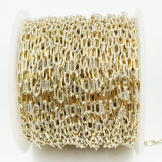 XM/3106PZXE/SP. 14k Gold Filled Smooth and Silver Textured Paperclip Link Chain