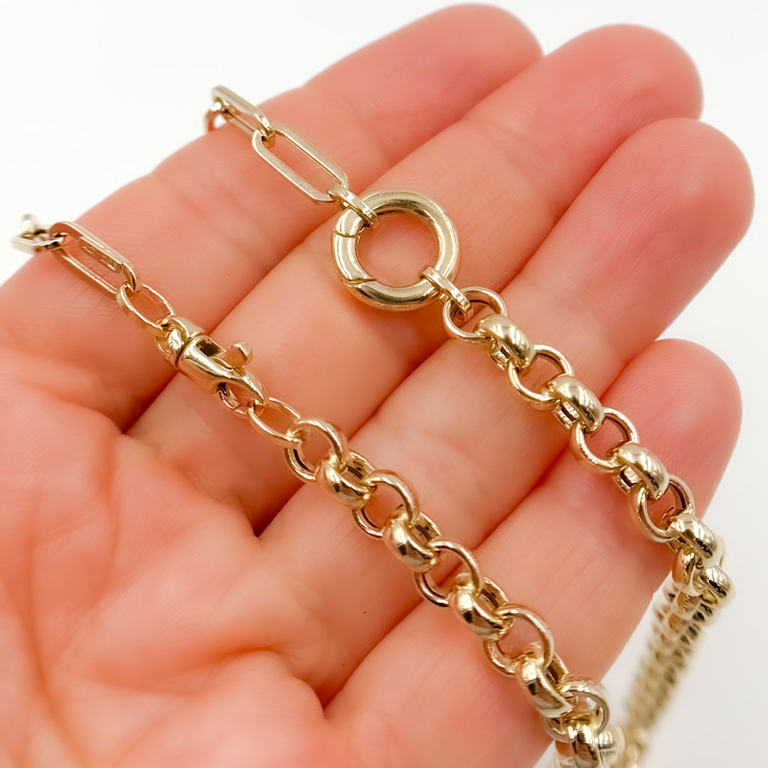 568/914. 14K Solid Gold Hollow Paperclip and Cable Fancy Necklace
