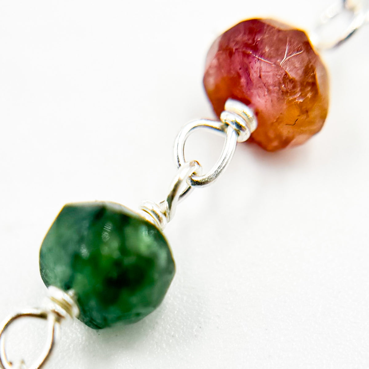 Multi Tourmaline Sterling Silver Wire Chain