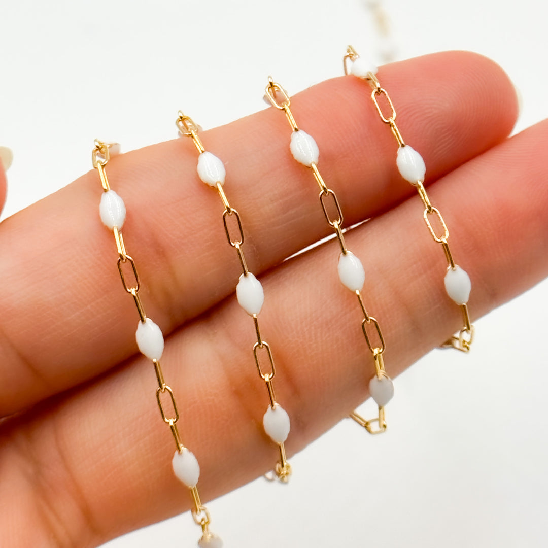 V250-WTGF. 14k Gold Filled  White Color Enamel Satellite Cable Chain