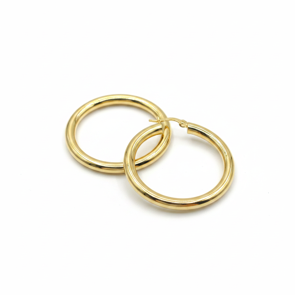 GER163. 14K Solid Gold Hollow Smooth Hoop