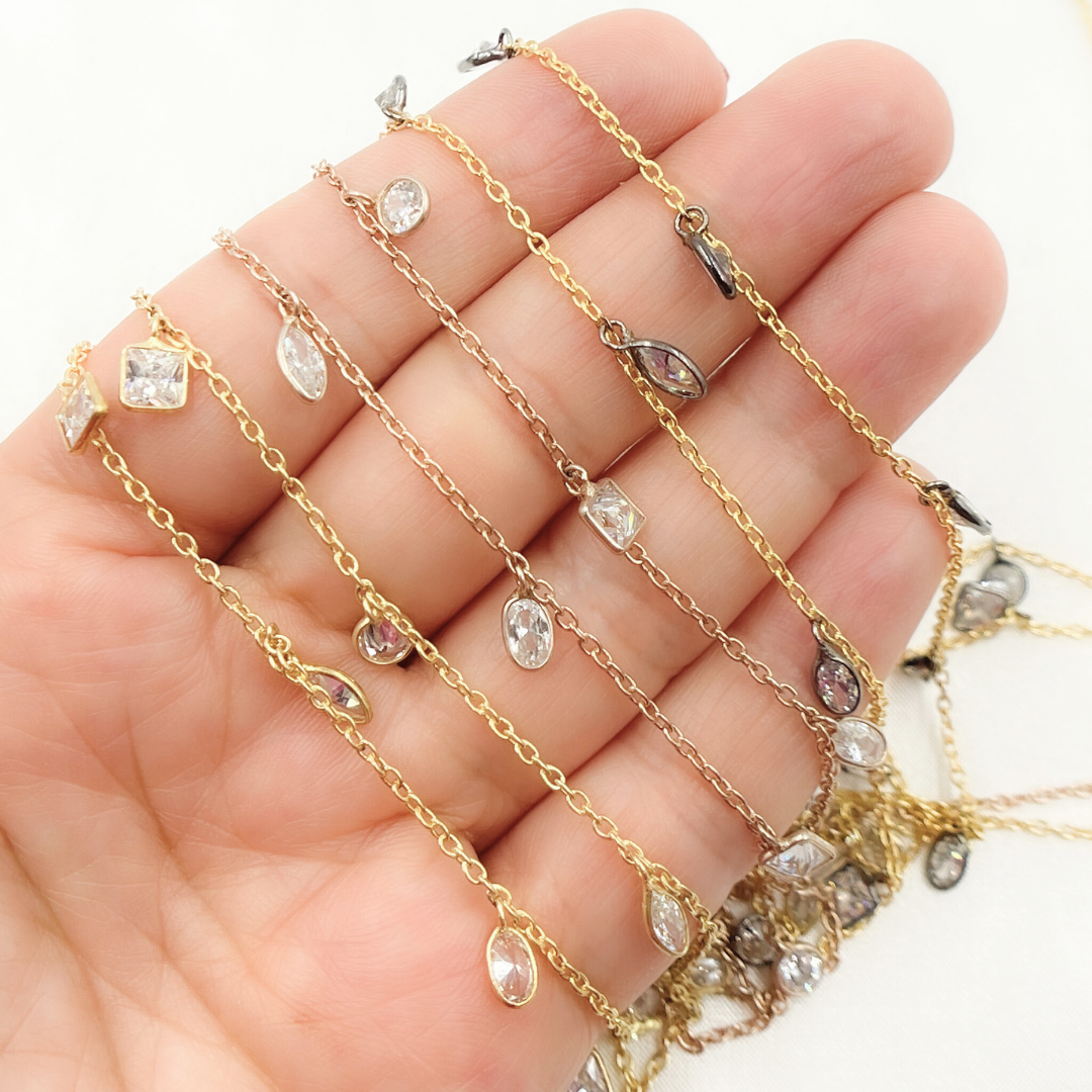 Mix Shape Cubic Zirconia Dangle Chain