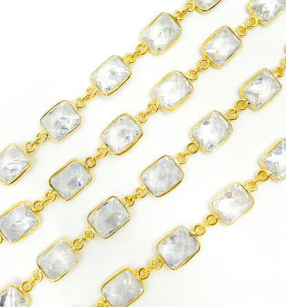 CZ32. Cubic Zirconia Rectangular Shape Bezel Chain
