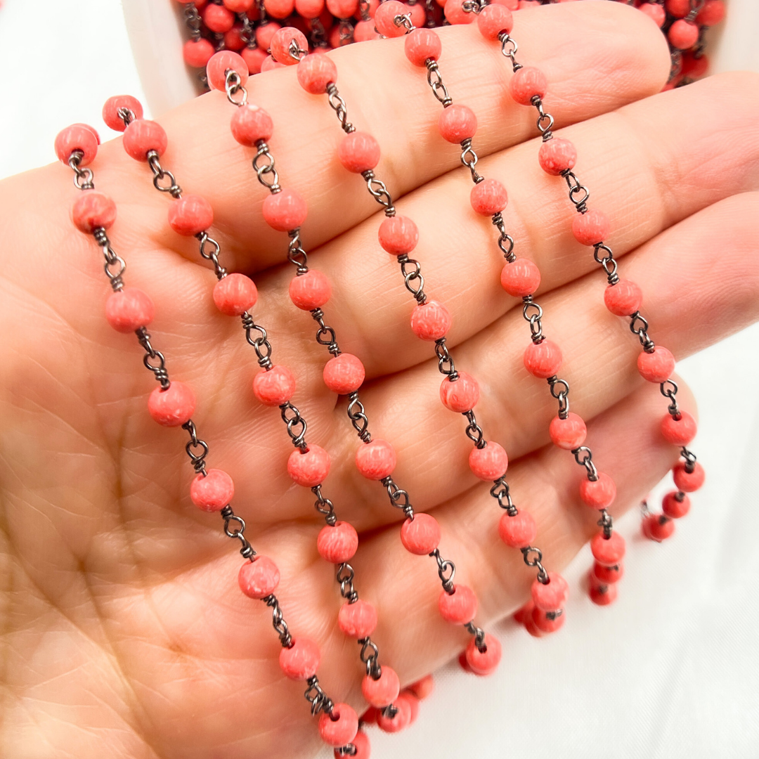 Red Coral Wire Wrap Chain. COR7