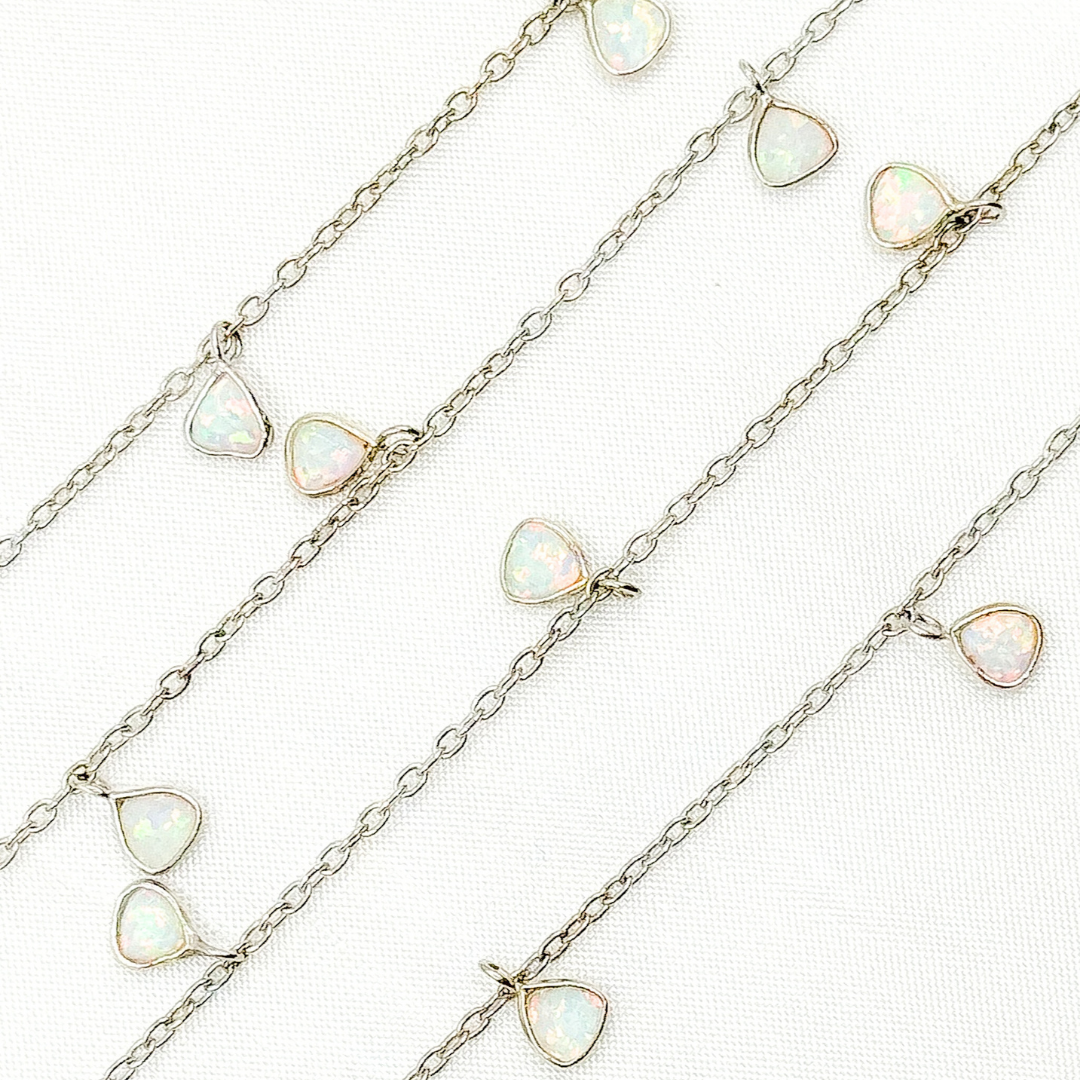 Created White Opal Triangle Shape Dangle Chain