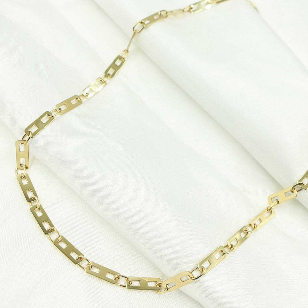 501295G. 14k Solid Yellow Gold Mirror Flat Rectangle Link Chain