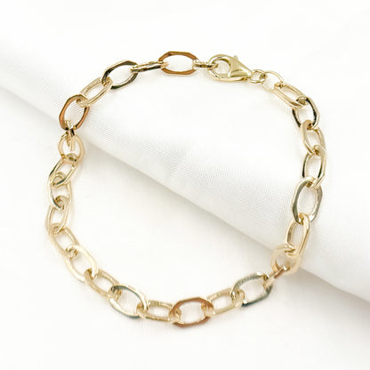 14K Solid Hollow Gold Flat Oval Link Bracelet