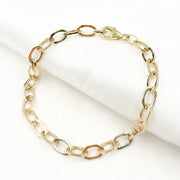 14K Solid Hollow Gold Flat Oval Link Bracelet