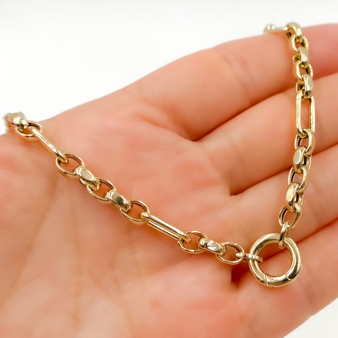 568A/426. 14K Solid Gold Hollow Long and Short Fancy Necklace