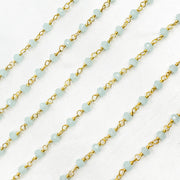 Aqua Color Chalcedony Gold Plated 925 Sterling Silver Wire Chain