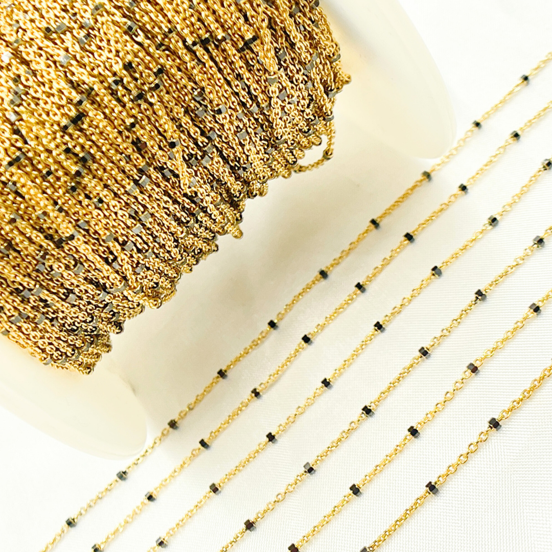 Gold Plated 925 Sterling Silver Satellite Black Rhodium Cube Chain
