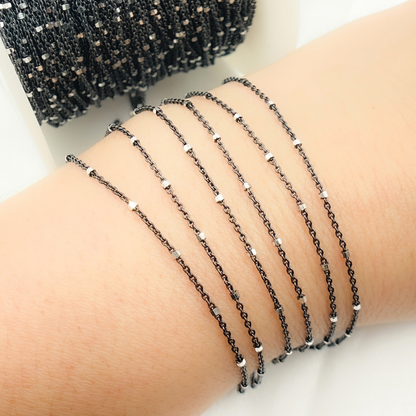 Oxidized 925 Sterling Silver Satellite Cube Chain