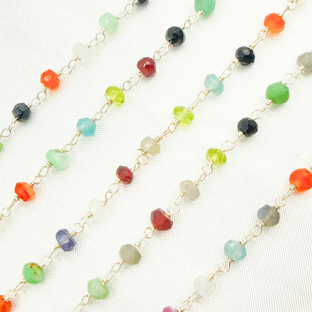 Multi Gemstone 925 Sterling Silver Wire Chain