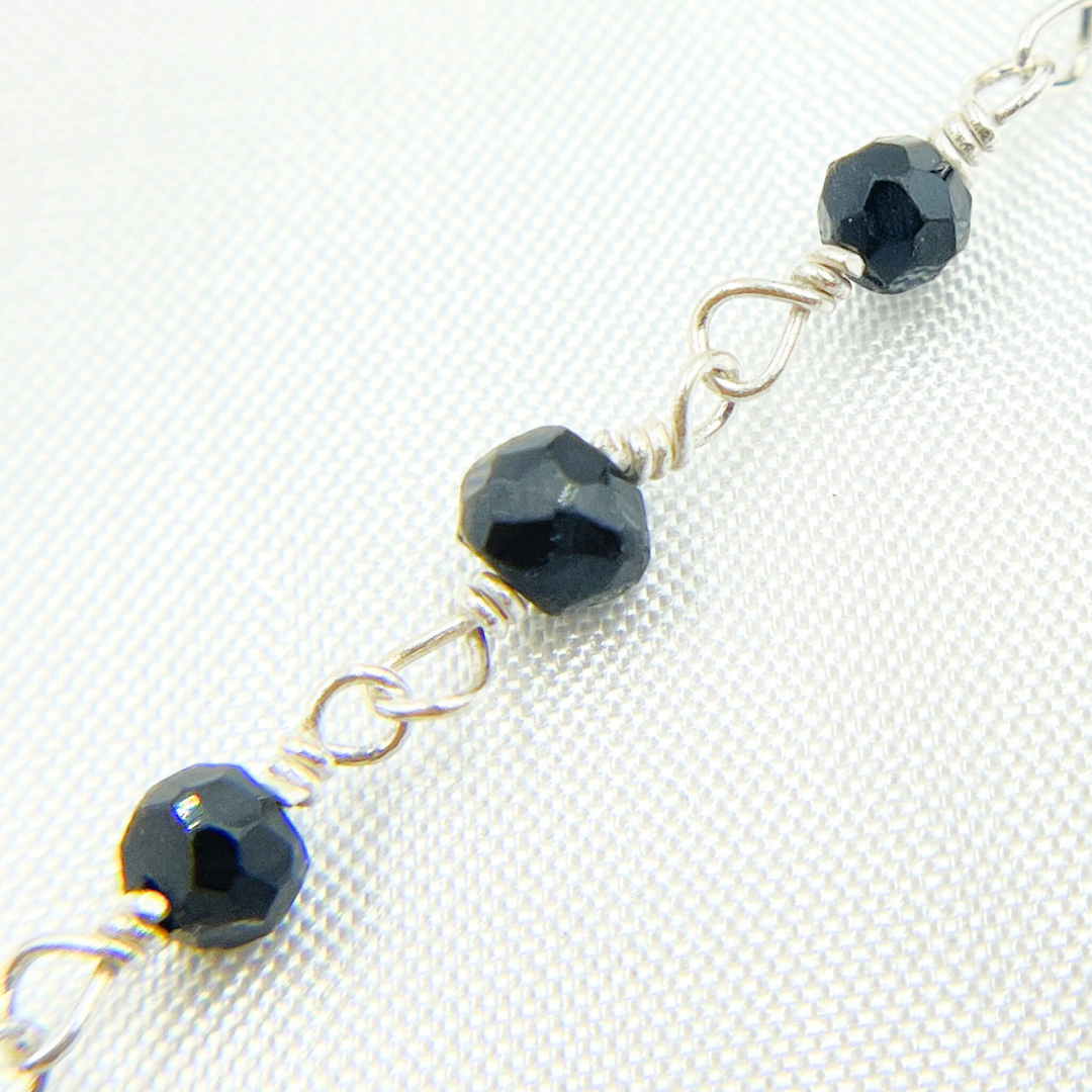 Black Spinel Sterling Silver Wire Chain