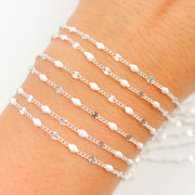 Sterling Silver White Color Enamel  Marina Link Chain