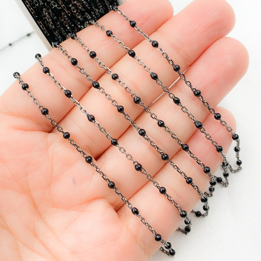 Sterling Silver Black Color Enamel Chain