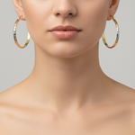 Load image into Gallery viewer, GER65. 14K Gold Tri-Color Hoop Earrings with Engraved Tornado Design