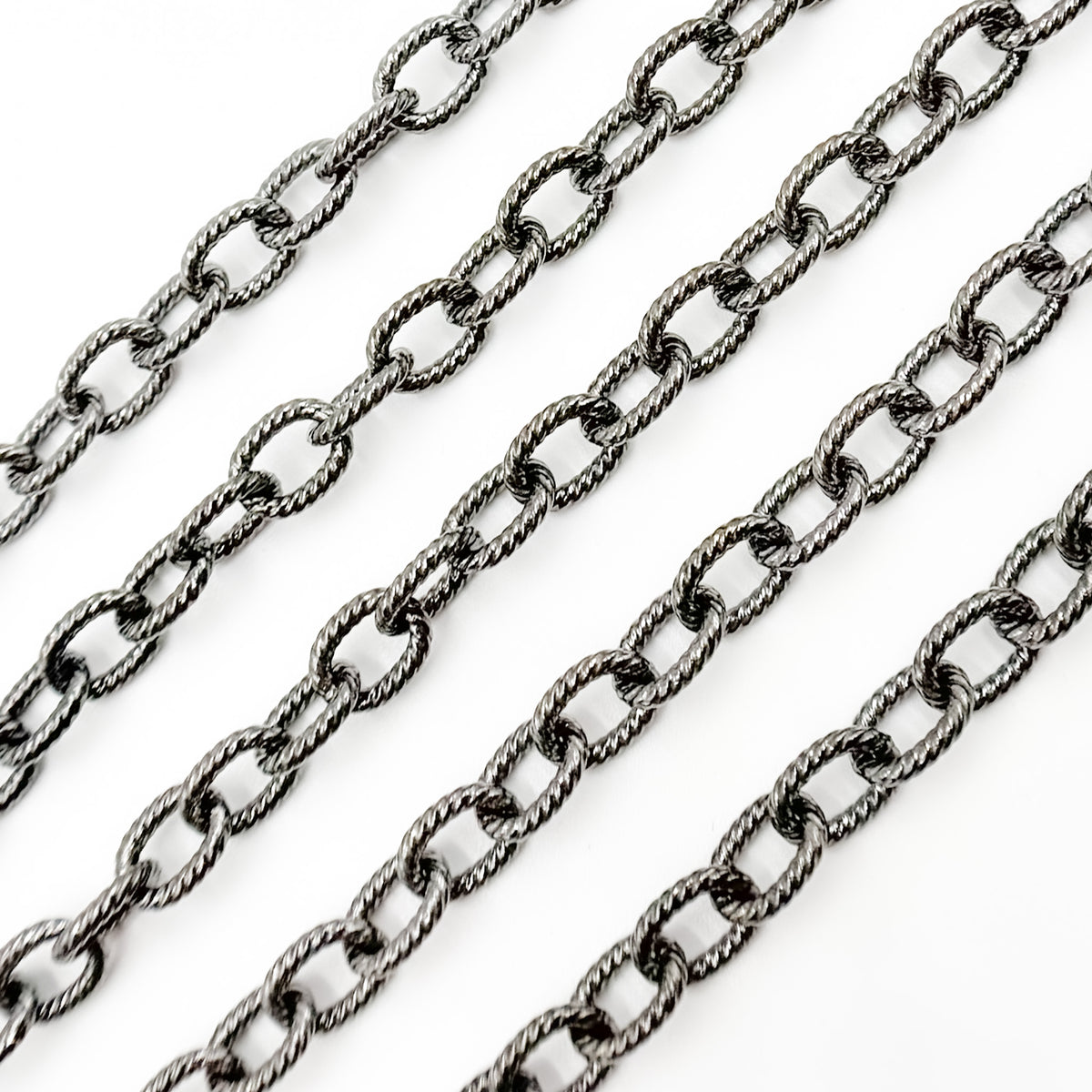 Black Rhodium Sterling Silver Twisted Oval Link Chain