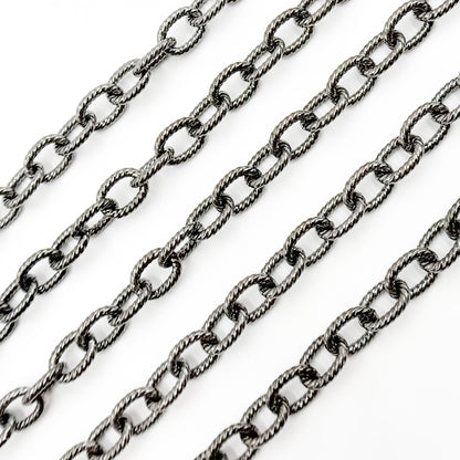Black Rhodium Sterling Silver Twisted Oval Link Chain